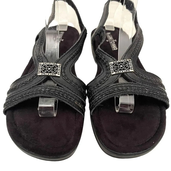 Minnetonka Open Toe Leather Sandal Size 8 Black Comfort 799972 - Picture 4 of 8